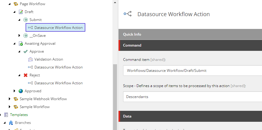 Page workflow submit datasource action